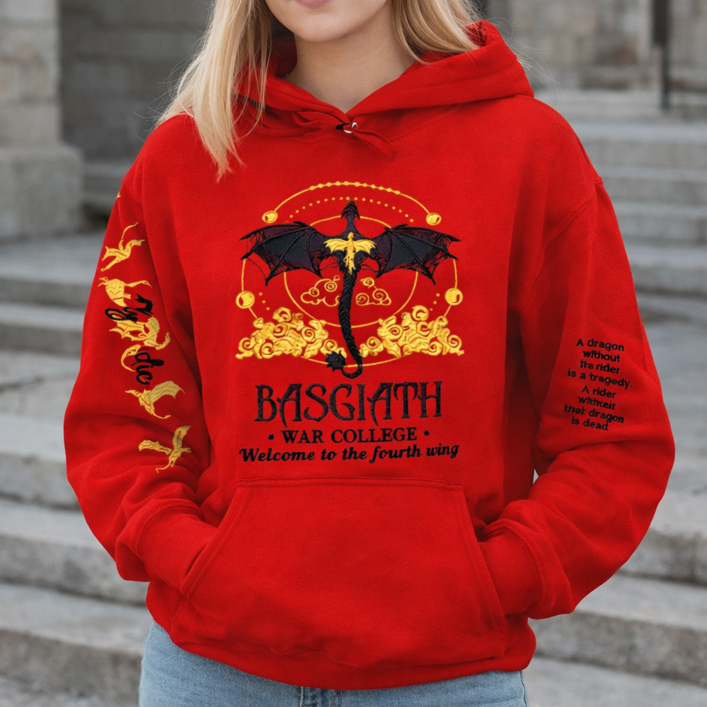 Dragon Rider Fantasy Hoodie, Basgiath War College Sweatshirt, Fourth Wing Inspired Book Lover Gift for Fantasy Readers VEMB73