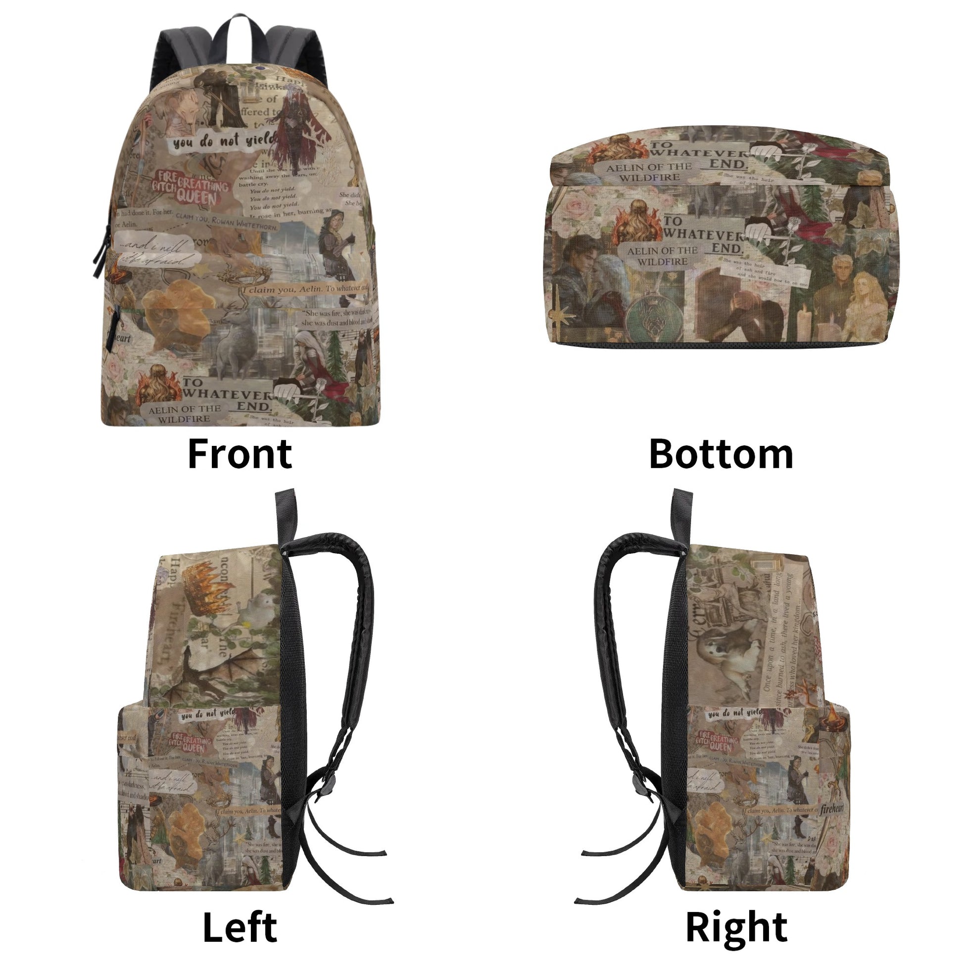 Fire Breathing Queen Backpack, Aelin of the Wildfire, You Do Not Yield Quote, Throne of Glass Inspired Book Bag BPVLR09