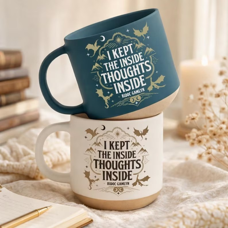 I Kept The Inside Thoughts Inside Coffee Mug, Ridoc Quest Squad Pottery Mug, Basgiath War College Mug, Design Onyx Storm Fourth Wing Gift For Fans