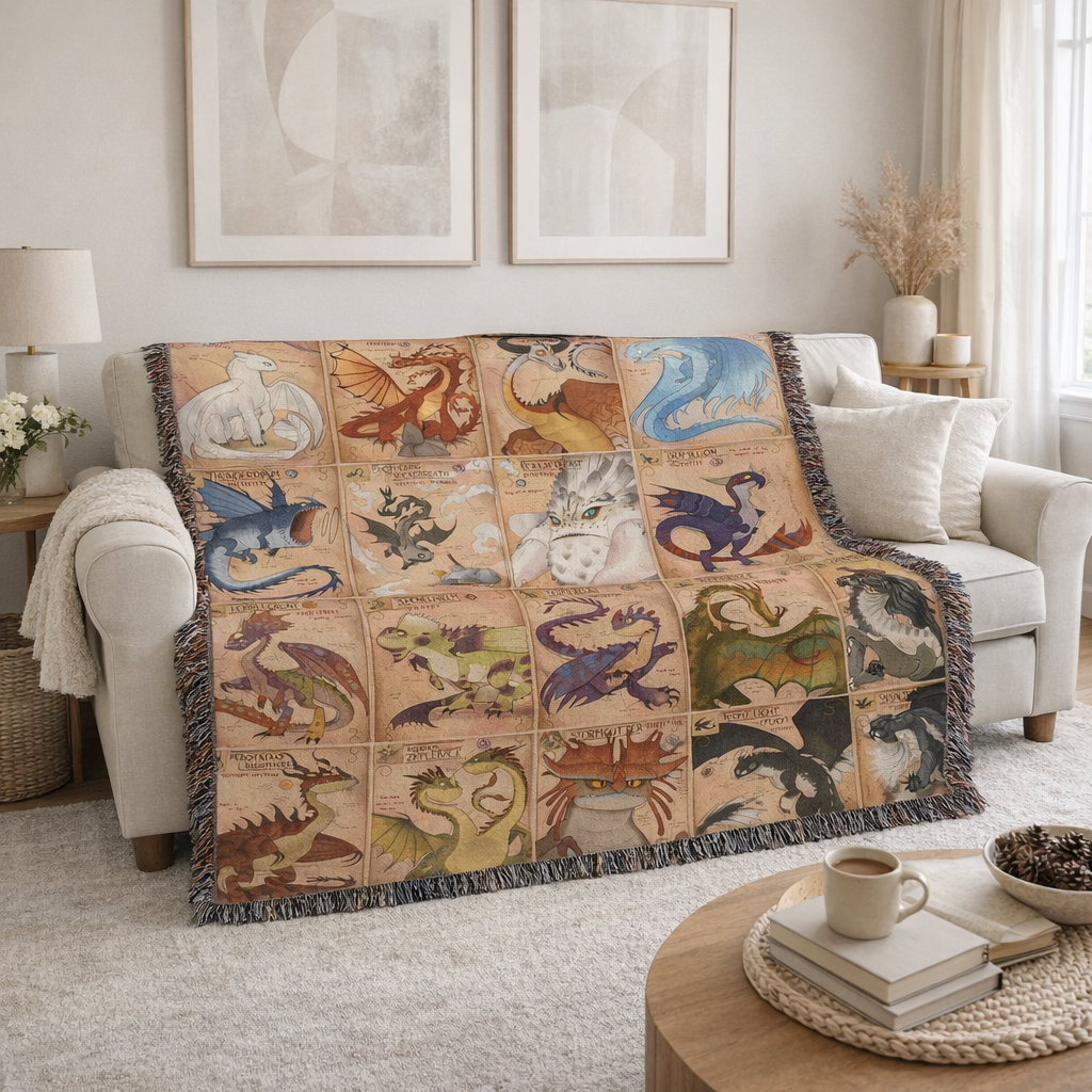 Fourth Wing Inspired Woven Blanket, Dragon Codex Fantasy Throw, Bookish Home Decor, Gift for Fantasy Readers BKVLR17