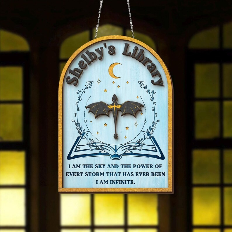 Fourth Wing Inspired Library Wooden Sign, Violet Sorrengail Xaden Riorson Decor, Dragon Rider Book Nook Sign with Stand BTVLR45