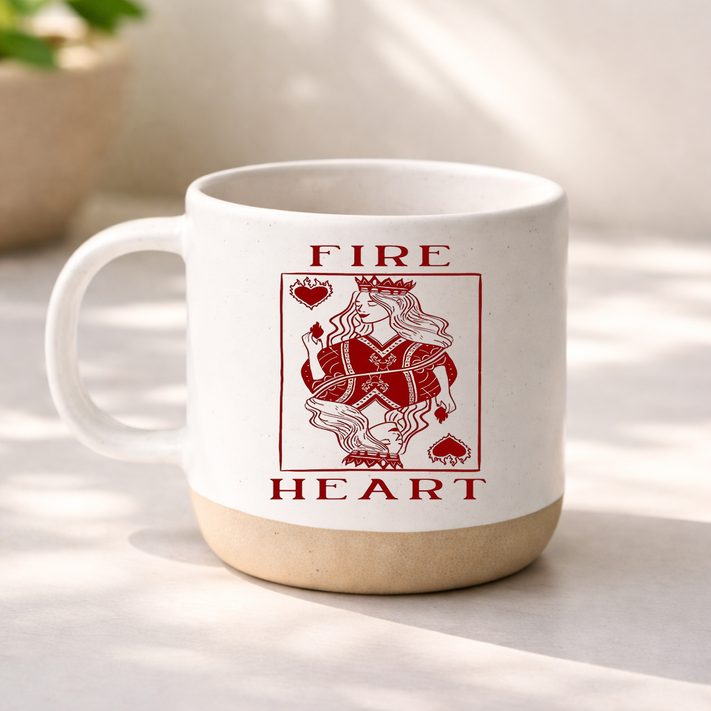 Fireheart Pottery Mug, Throne of Glass Inspired Ceramic Coffee Cup, Bookish Fantasy Reader Gift, Queen of Fire Mug