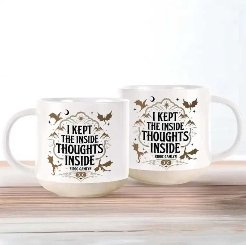 I Kept The Inside Thoughts Inside Coffee Mug, Ridoc Quest Squad Pottery Mug, Basgiath War College Mug, Design Onyx Storm Fourth Wing Gift For Fans