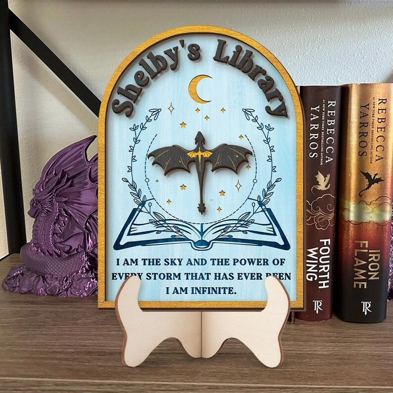 Fourth Wing Inspired Library Wooden Sign, Violet Sorrengail Xaden Riorson Decor, Dragon Rider Book Nook Sign with Stand BTVLR45