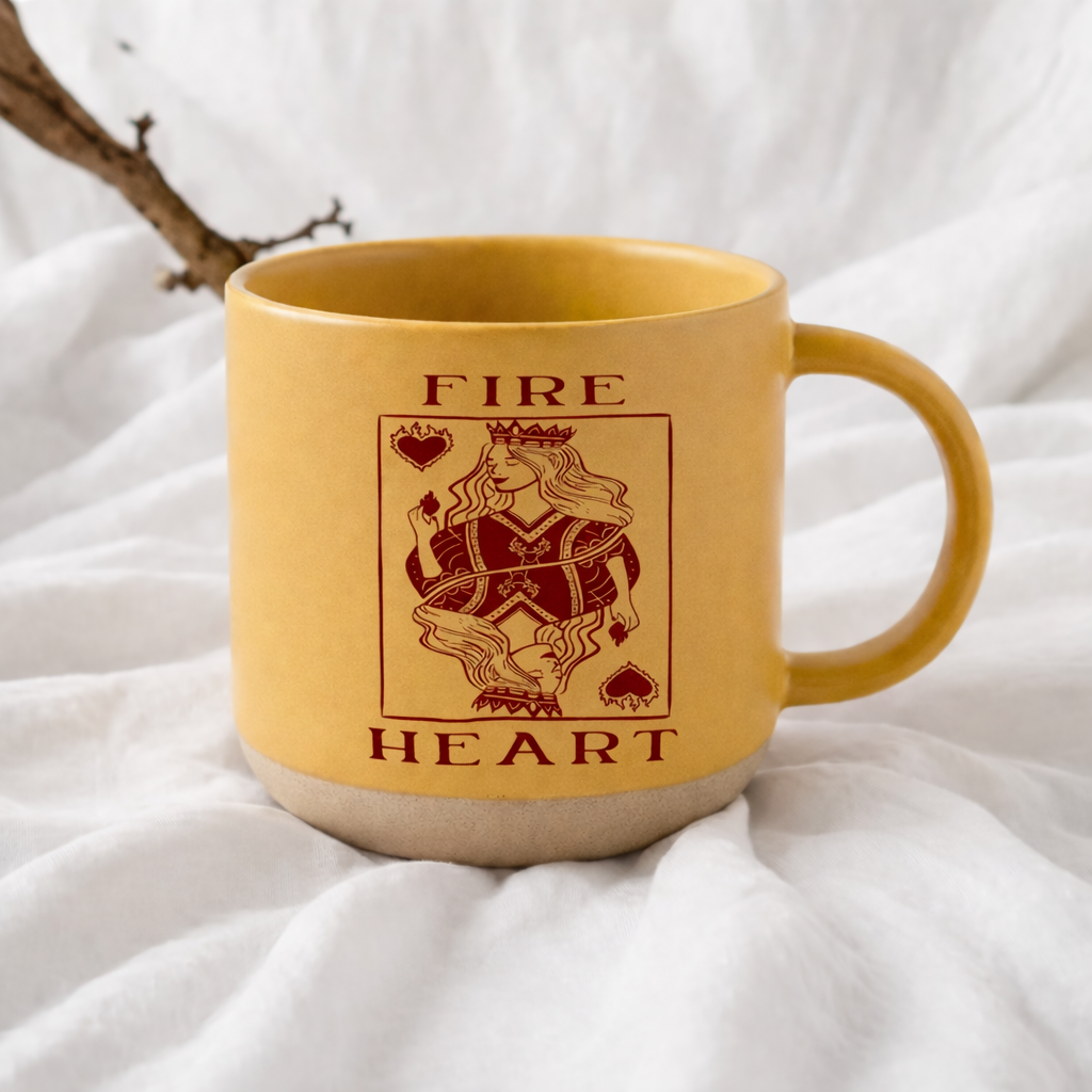 Fireheart Pottery Mug, Throne of Glass Inspired Ceramic Coffee Cup, Bookish Fantasy Reader Gift, Queen of Fire Mug