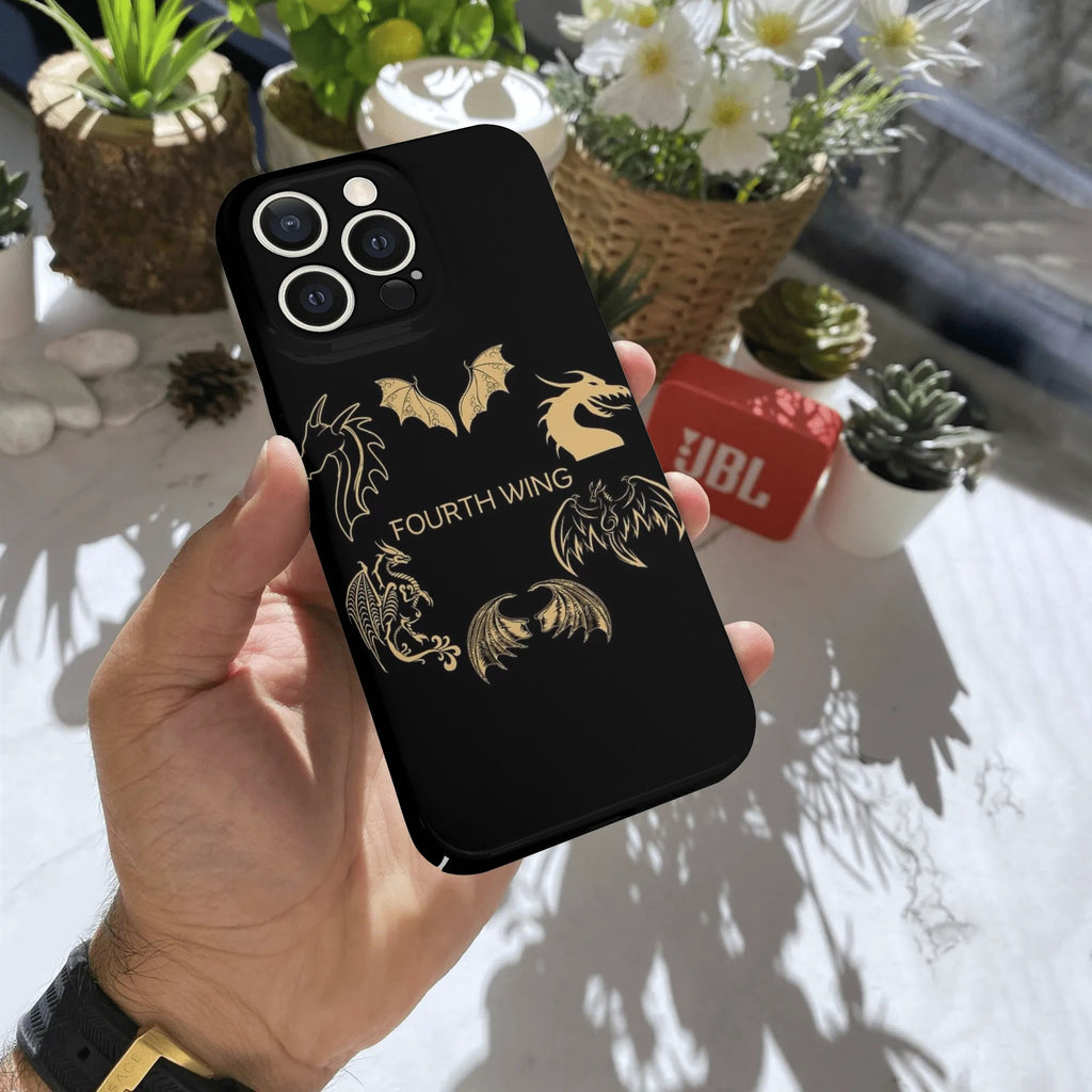 Fourth Wing Dragon Phone Case, Gold Dragon and Bat Artwork, Fantasy Design for Dragon Lovers, Unique Gift for Fans PCVLR83