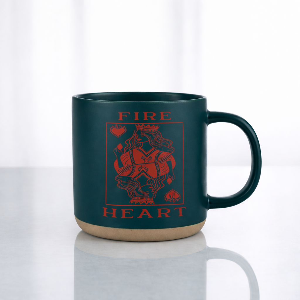 Fireheart Pottery Mug, Throne of Glass Inspired Ceramic Coffee Cup, Bookish Fantasy Reader Gift, Queen of Fire Mug