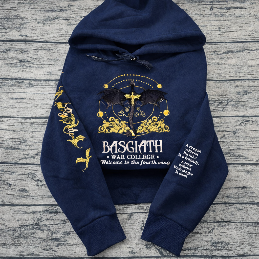 Dragon Rider Fantasy Hoodie, Basgiath War College Sweatshirt, Fourth Wing Inspired Book Lover Gift for Fantasy Readers VEMB73