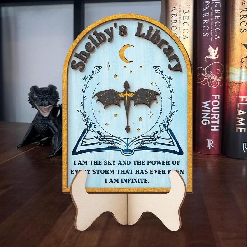 Fourth Wing Inspired Library Wooden Sign, Violet Sorrengail Xaden Riorson Decor, Dragon Rider Book Nook Sign with Stand BTVLR45