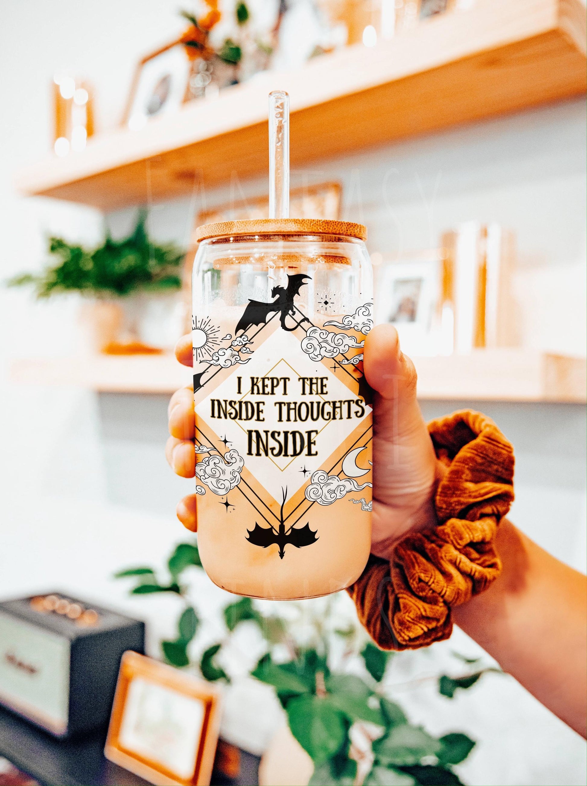 Inside Thoughts Onyx Storm Inspired Glass Tumbler, Quest Squad, Ridoc, Iced Coffee Cup, Fourth Wing Inspired Merch, Romantasy, Bookish Gifts GLVLR11