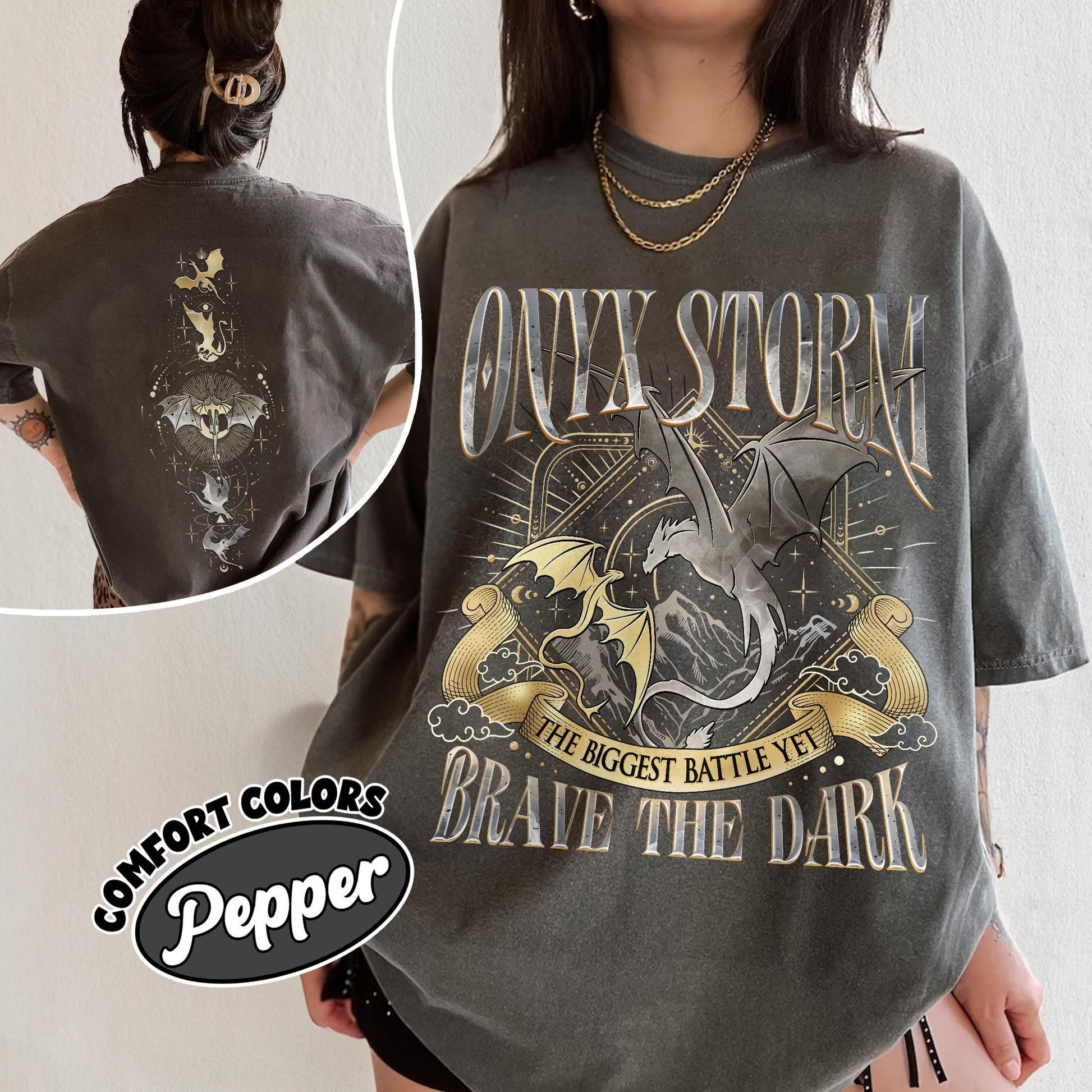 Onyx Storm Brave The Dark Comfort Colors Shirt, Fourth Wing Series T Shirt For Fan, Violet Sorrengail Dragon Rider, Gift For Book Lover CFVLR47