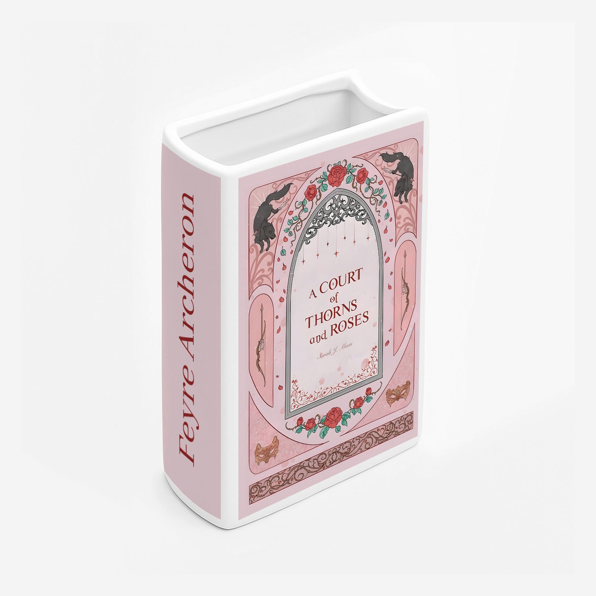 A Court of Thorns and Roses Ceramic Book Vase, Romantic Fantasy Decor, Vintage Rose Aesthetic Gift for ACOTAR Book Lovers CVVRL09