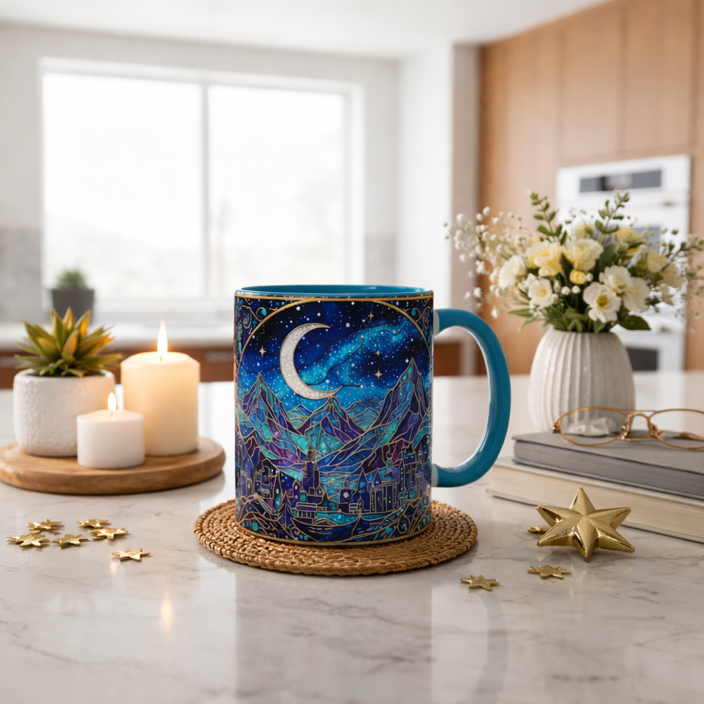 City of Starlight Stained Glass Style Mug, Velaris Night Court Coffee Mug, ACOTAR Mug,Moonlit Fantasy City Art Cup,Bookish Celestial Tea Mug