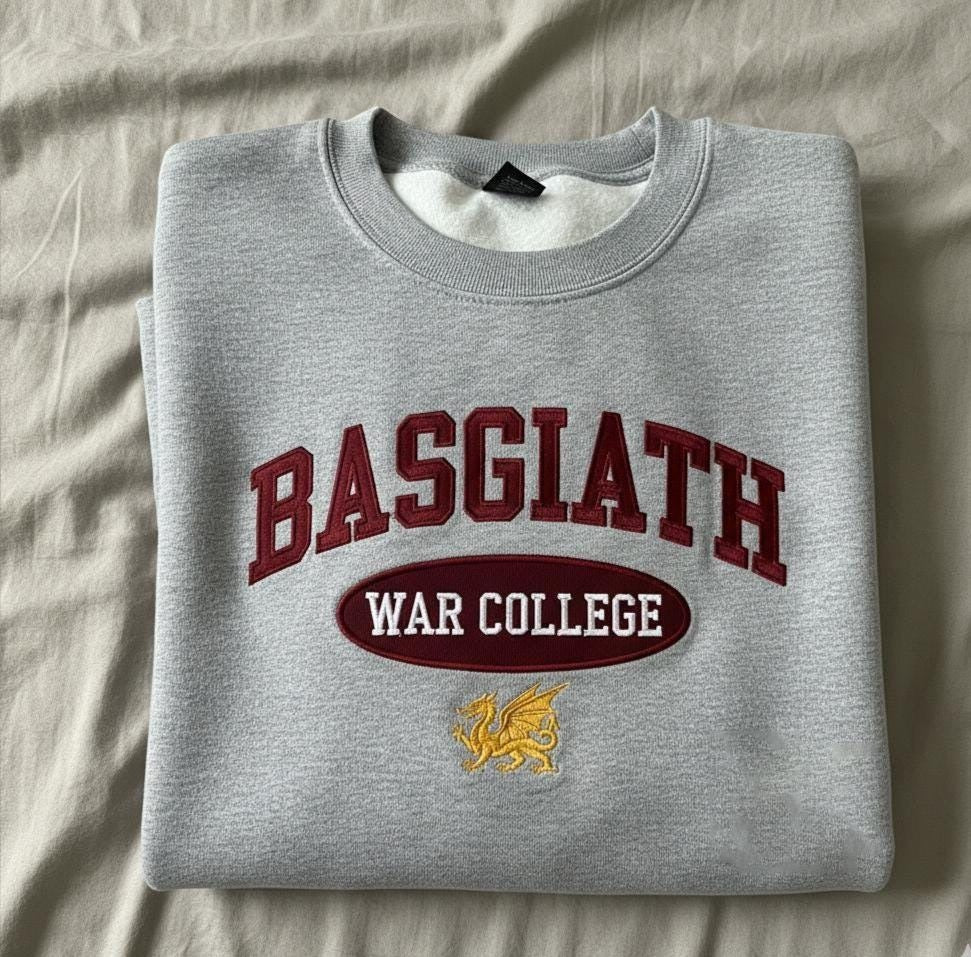 Basgiath War College Embroidered Sweatshirt, Dragon Rider Bookish Crewneck, Fourth Wing Fan Gift, Fantasy Book Club Shirt, Iron Flame VEMB65