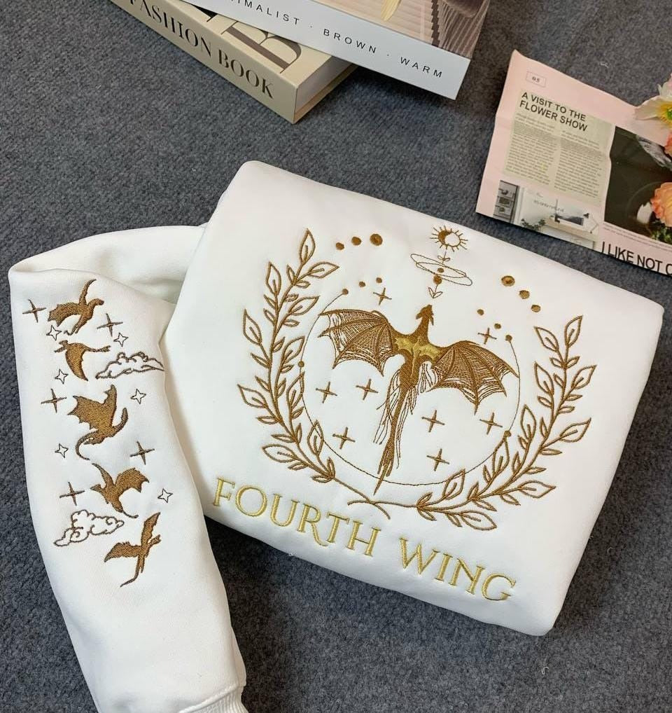 Dragon Fourth Wing Embroidered Sweatshirt, Xaden Riorson, Basgiath War College, Dragon Rider Shirt, Fantasy Bookish Gift VEMB45