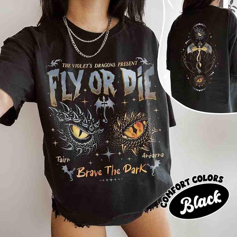 Dragon Rider T-Shirts, Onyx Storm Brave The Dark Clipart, Fly Or Die Fourth Wing Series Shirts, Gift For Dragon Books Lover CFVLR96