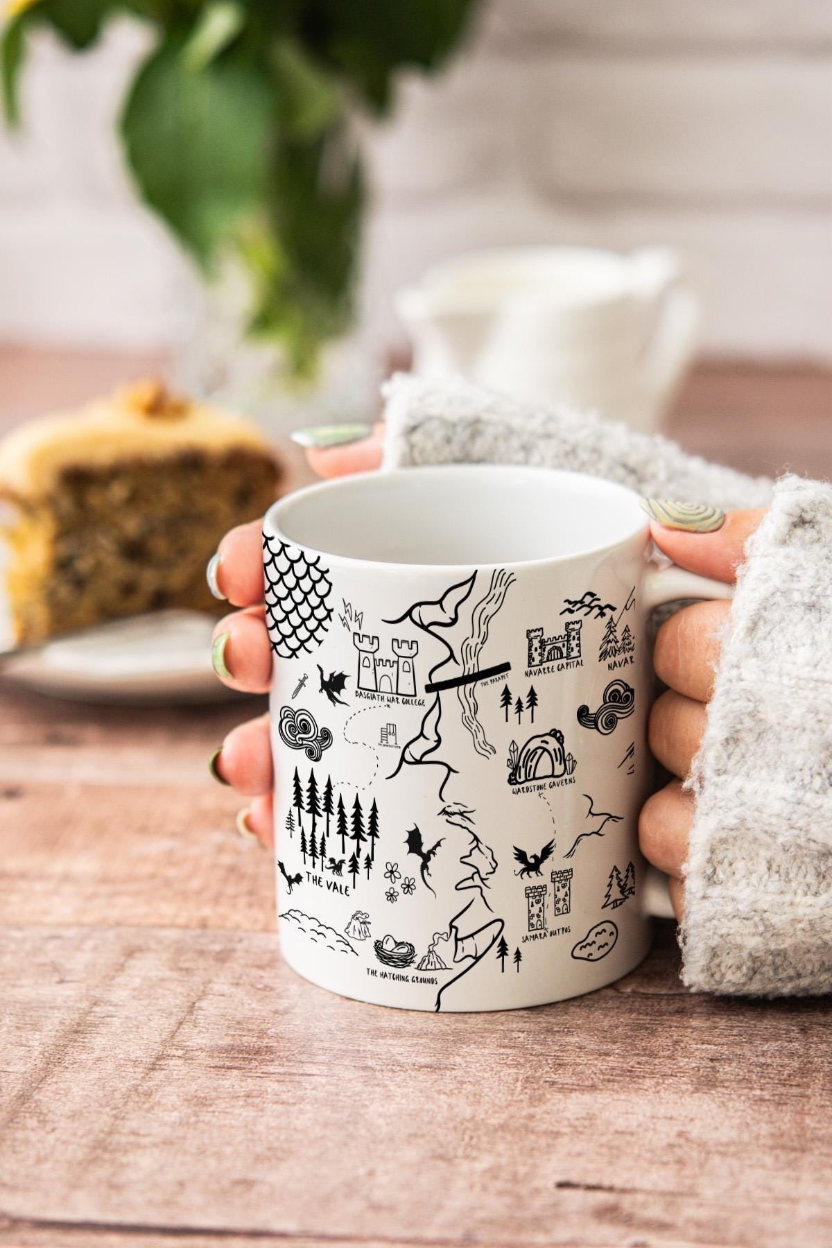 Fourth Wing Mug Dragon Coffee Cup with Basgiath Map Design, Bookish Gift for Violet Sorrengail and Xaden Riorson Fantasy Romantasy Fans MGVLR57