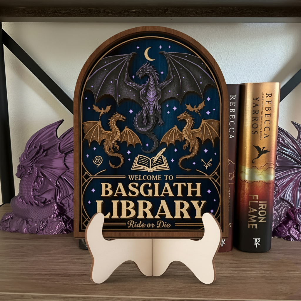 Fourth Wing Bookshelf Sign, Basgiath Dragon Rider Decor, Fantasy Library Display, Bookish Shelf Accent