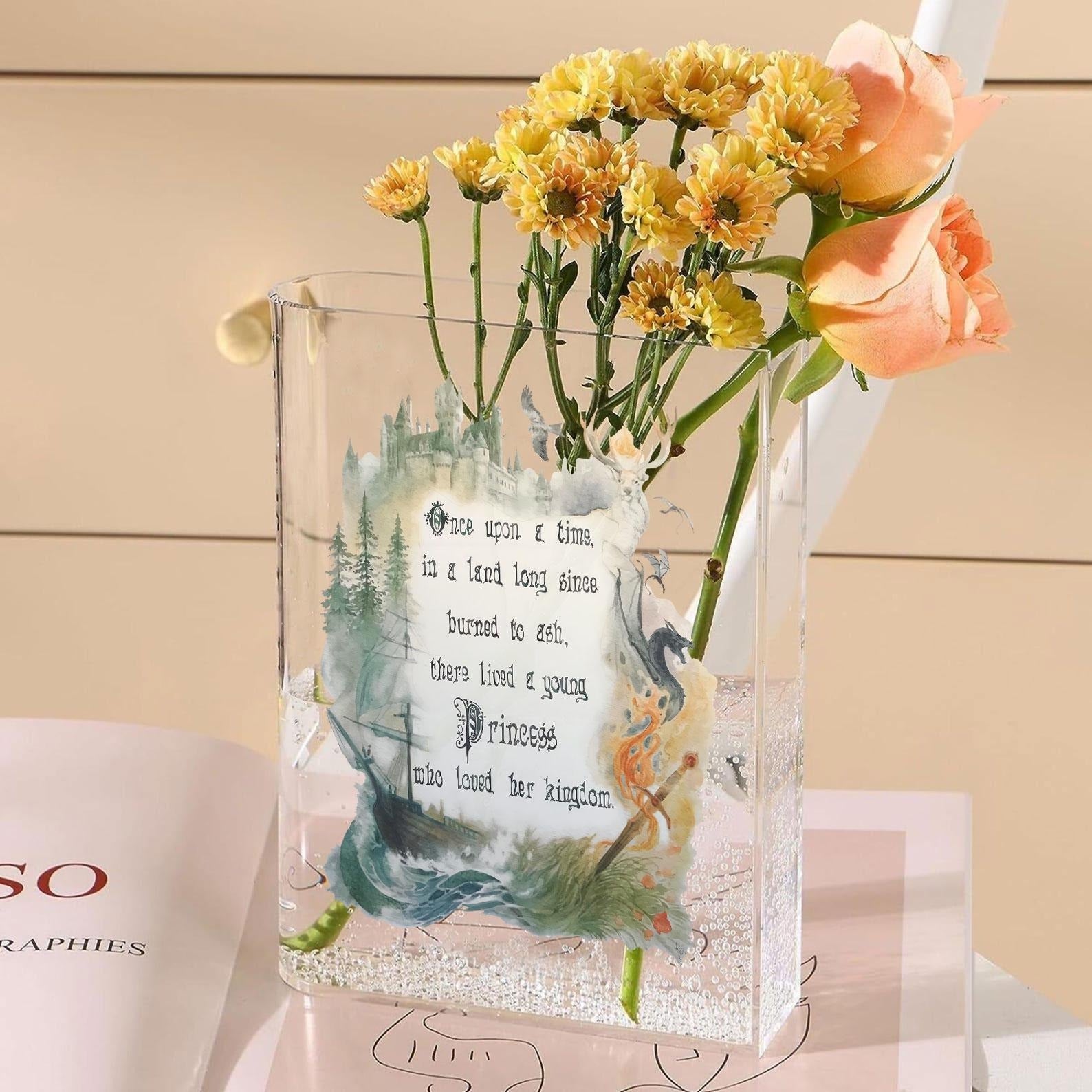 Once Upon A Time Acrylic Book Vase, Officially Licensed Throne of Glass Gift, Sarah J. Maas BVVLR30 Quote, Aelin Celaena Sardothien Book Vase VLRBV30