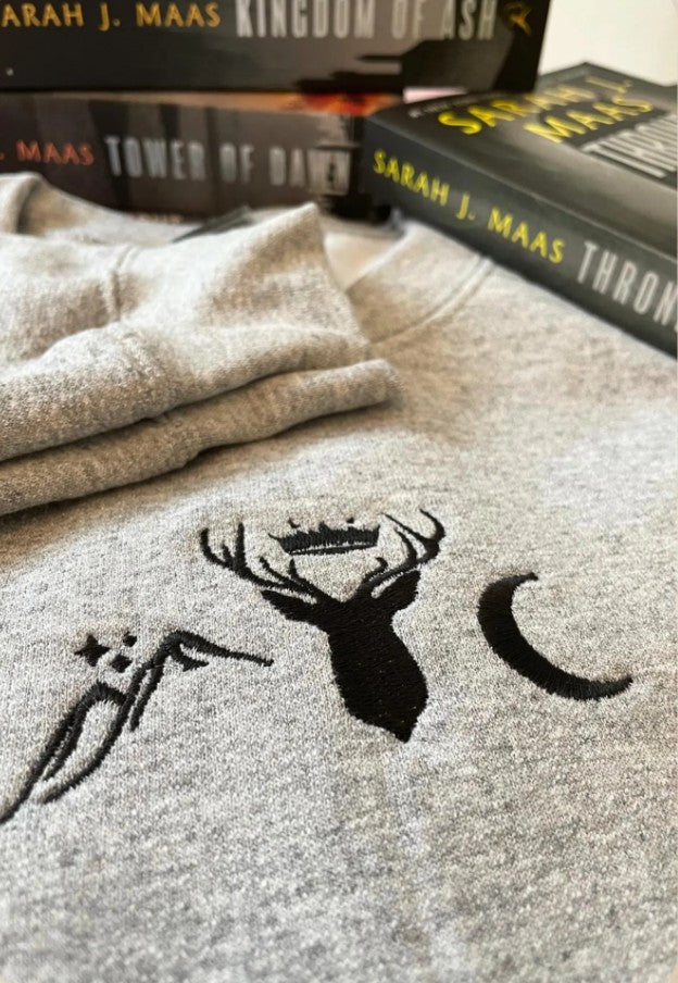 SJM Embroidery Sweatshirt, MAAS Universe Crewneck Sweater, ACOTAR Embroidered Shirt, Throne of Glass Sweatshirt, Crescent City Crewneck, Lunathion Velaris Terrasen shirt VEMB58