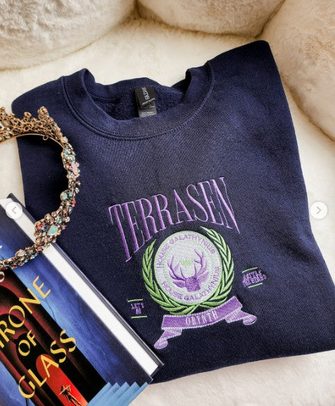 Terrasen Embroidered Sweatshirt, Throne Of Glass Merch Sweater, SJM Embroidered Crewneck, Maas Bookish Gift, Fantasy Sweater VEMB61