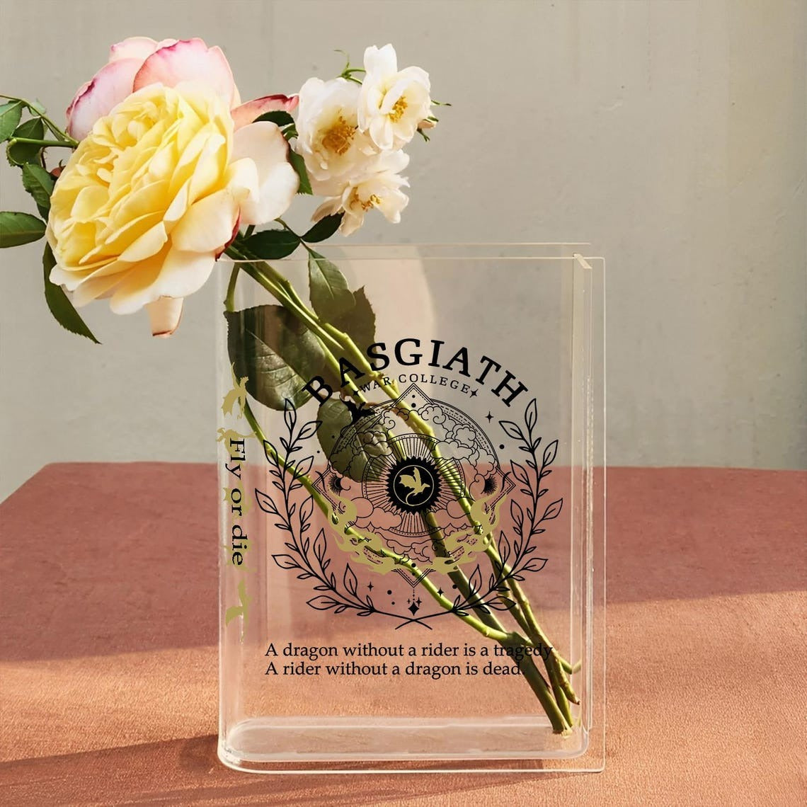 Fourth Wing Acrylic Book Vase, Fourth Wing Acrylic Flower Vase, Basgiath War College Book Lover Gift, Gifts For Book Lover, VLRBV05