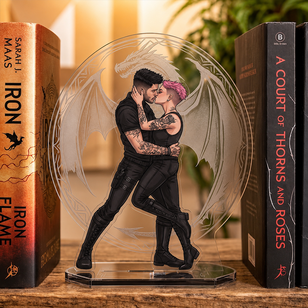 Garrick and Imogen Acrylic Bookend Standee, Fourth Wing Inspired Bookshelf Decor, Fantasy Romance Couple Display, Romantasy Reader Gift. BSVLAR14