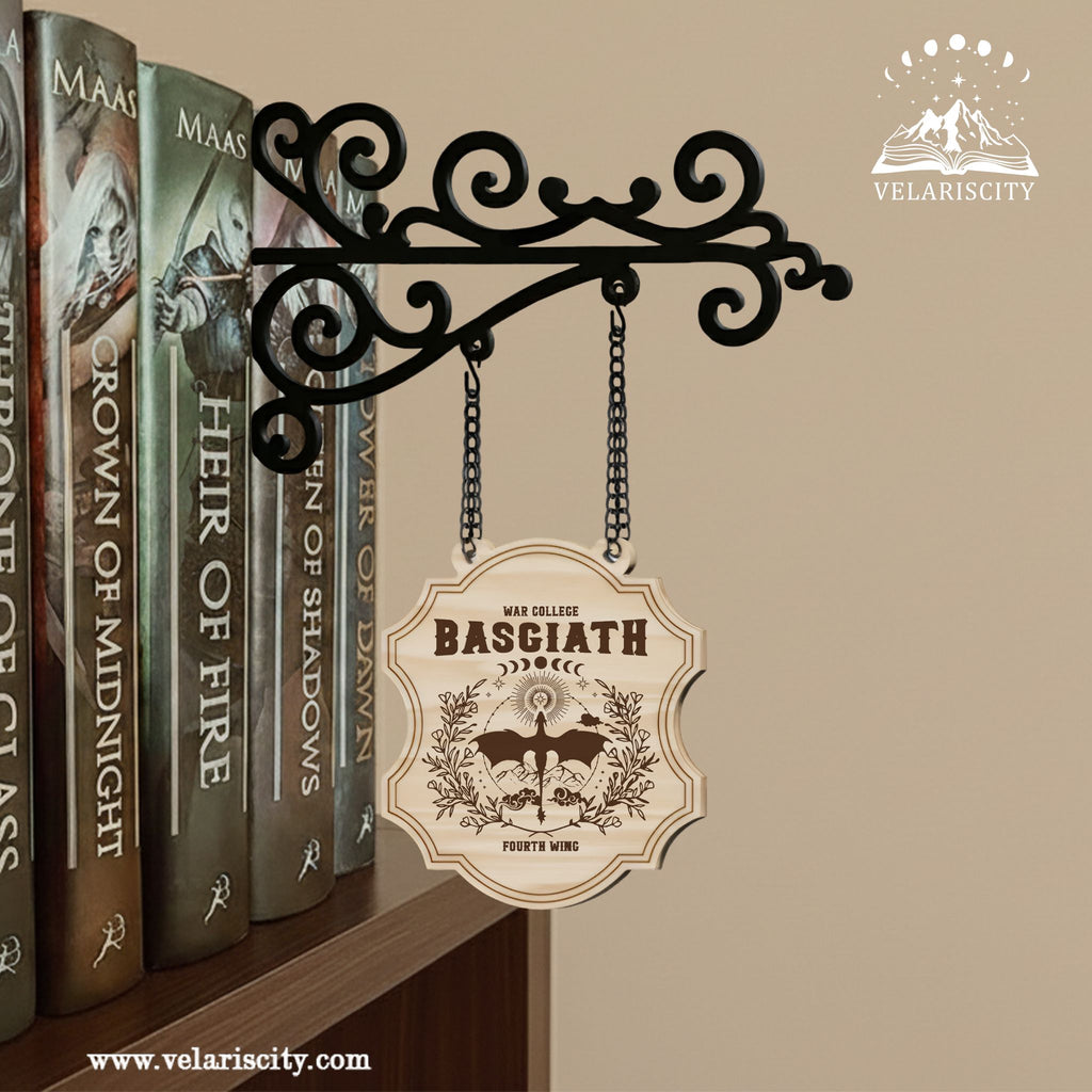 Basgiath Book Tavern Signs, Fourth Wing Inspired Wooden Hanging Sign, War College Fantasy Decor for Book Lovers BSVLR05