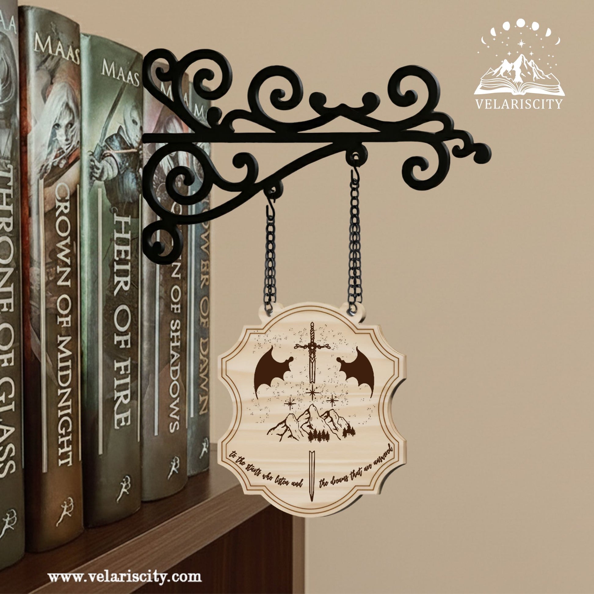 ACOTAR Book Tavern Signs, To the Stars Who Listen Wooden Book Decor, Night Court Velaris Fantasy Decor, Home Library Decor, Book Gift BSVLR09