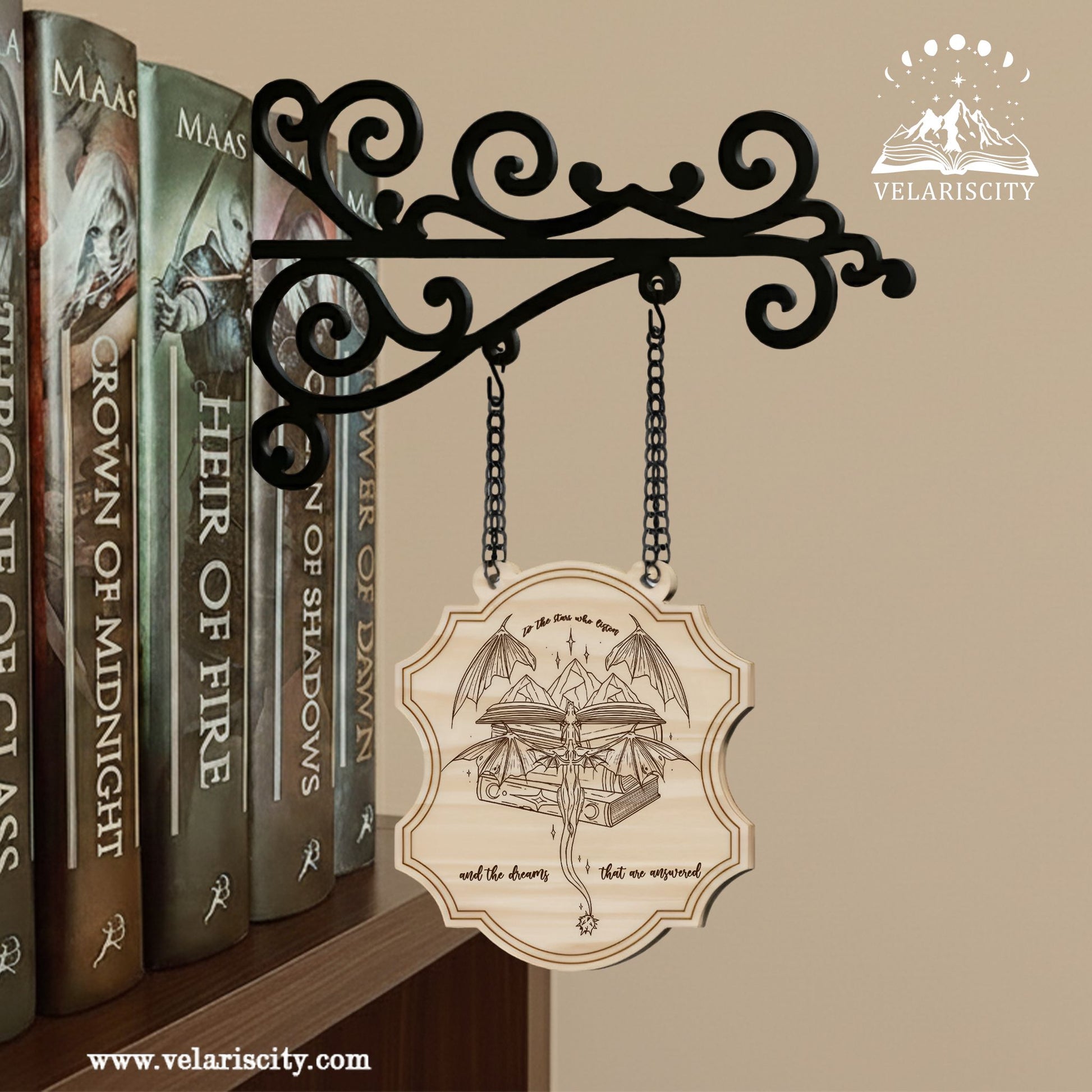 ACOTAR Book Tavern Signs, To the Stars Who Listen Wooden Hanging Sign, Fantasy Shelf Decor, Book Nook Shelf Ornament BSVLR02