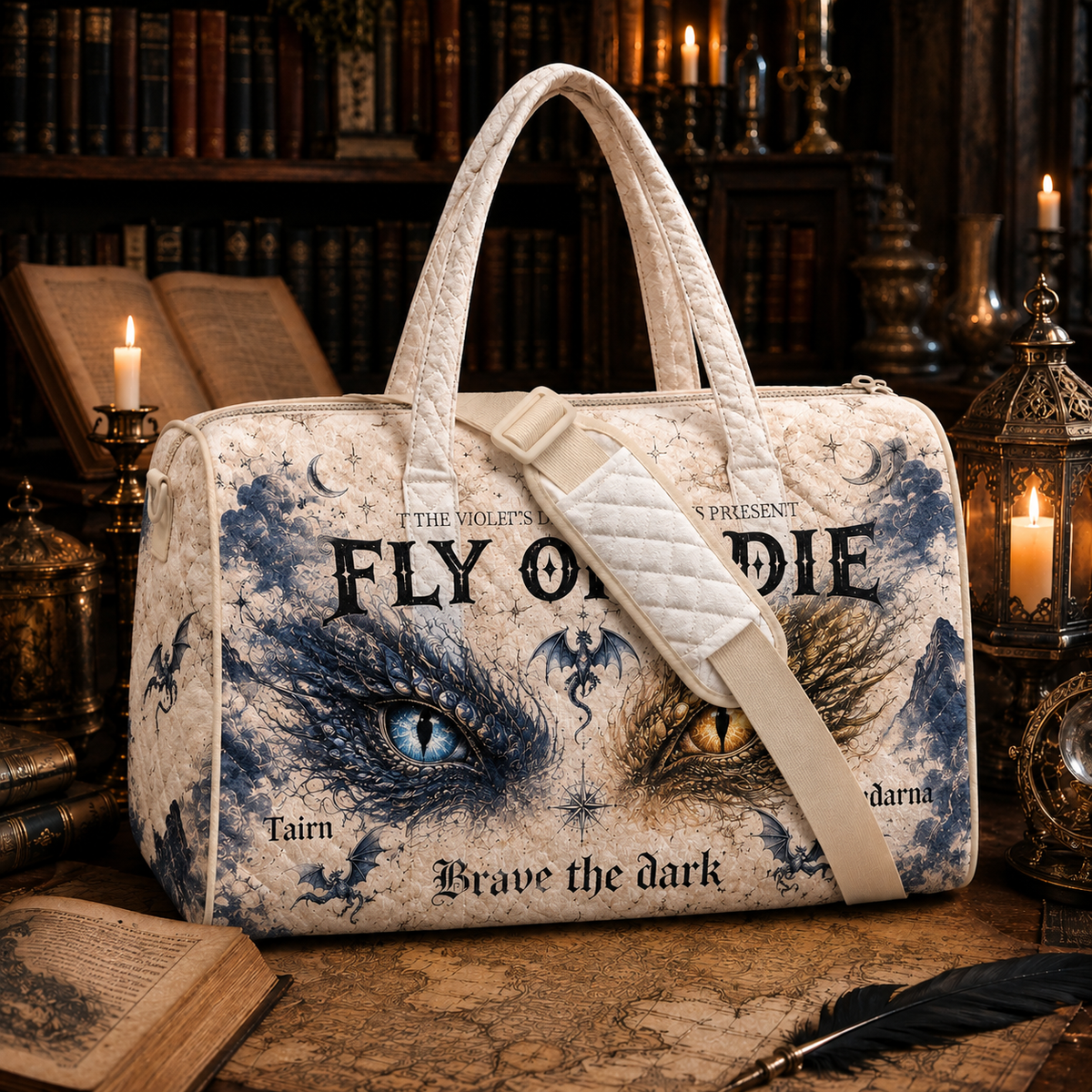 Fly Or Die Weekend Quilted Bag, Fourth Wing, Die Or Fly Quilted Duffel Bag, Fantasy Travel Duffel, Fourth Wing Gift, Reader Travel Gift. QDBVLR7