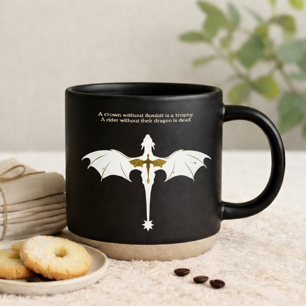 A Rider Without Their Dragon Is Dead Quote Mug, Fourth Wing Inspired Dragon Ceramic Coffee Cup, Fantasy Bookish Gift