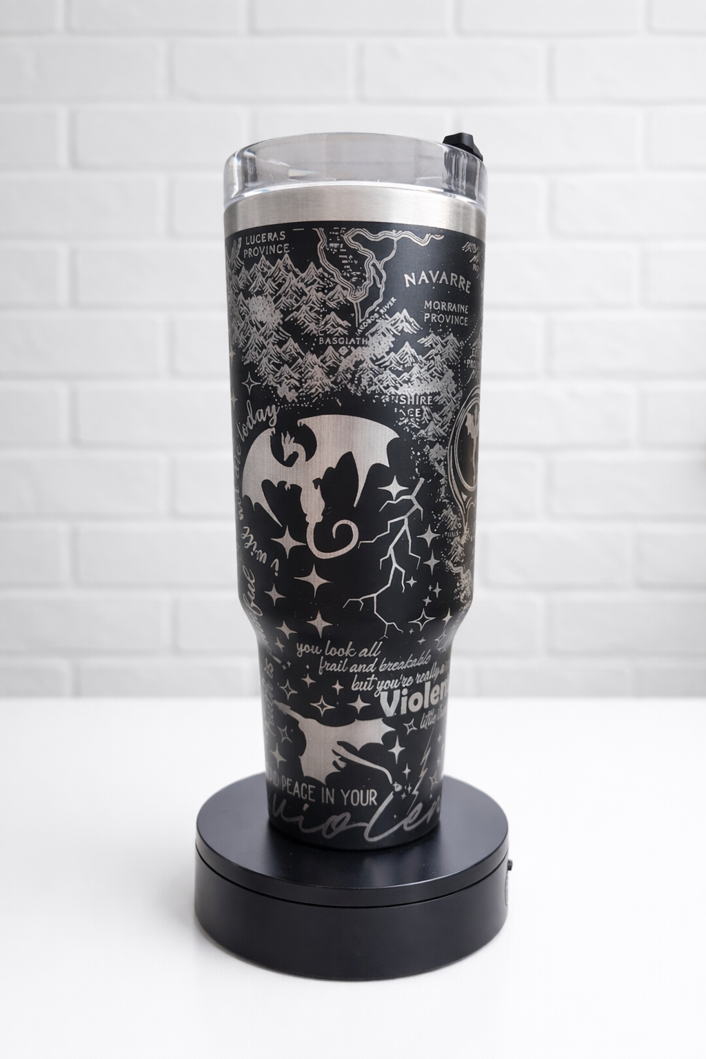 Fourth Wing Navarre Map 30oz/40oz Stainless Steel Tumbler with Laser Engraved Basgiath Dragon Design, VLR59
