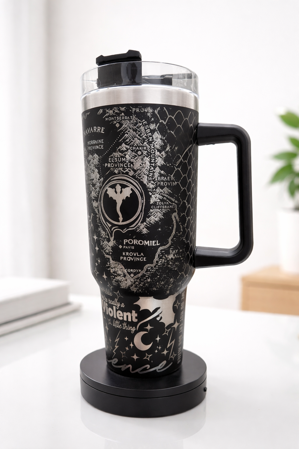 Fourth Wing Navarre Map 30oz/40oz Stainless Steel Tumbler with Laser Engraved Basgiath Dragon Design, VLR59