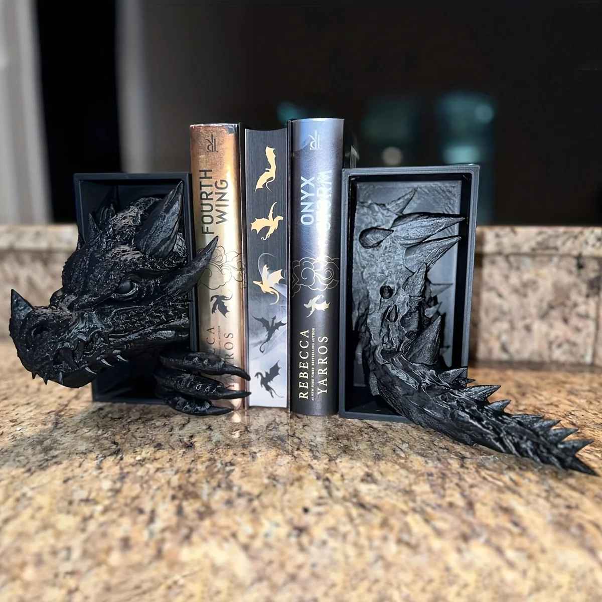 Black Dragon Head and Tail Book Nook & DnD DM Screen, 2 in 1 Fantasy Set Fourthwing Onyxstorm Decor Gift