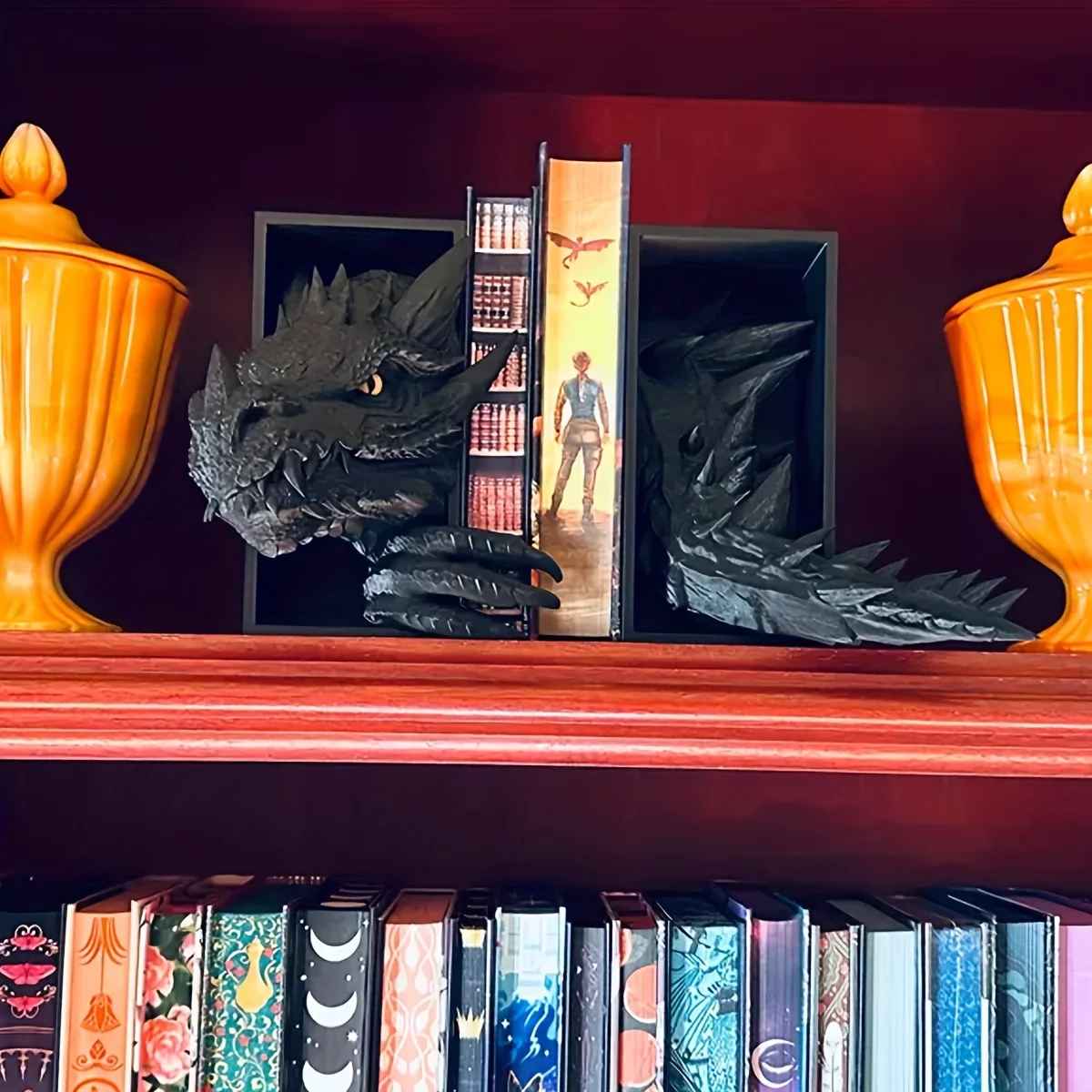 Black Dragon Head and Tail Book Nook & DnD DM Screen, 2 in 1 Fantasy Set Fourthwing Onyxstorm Decor Gift