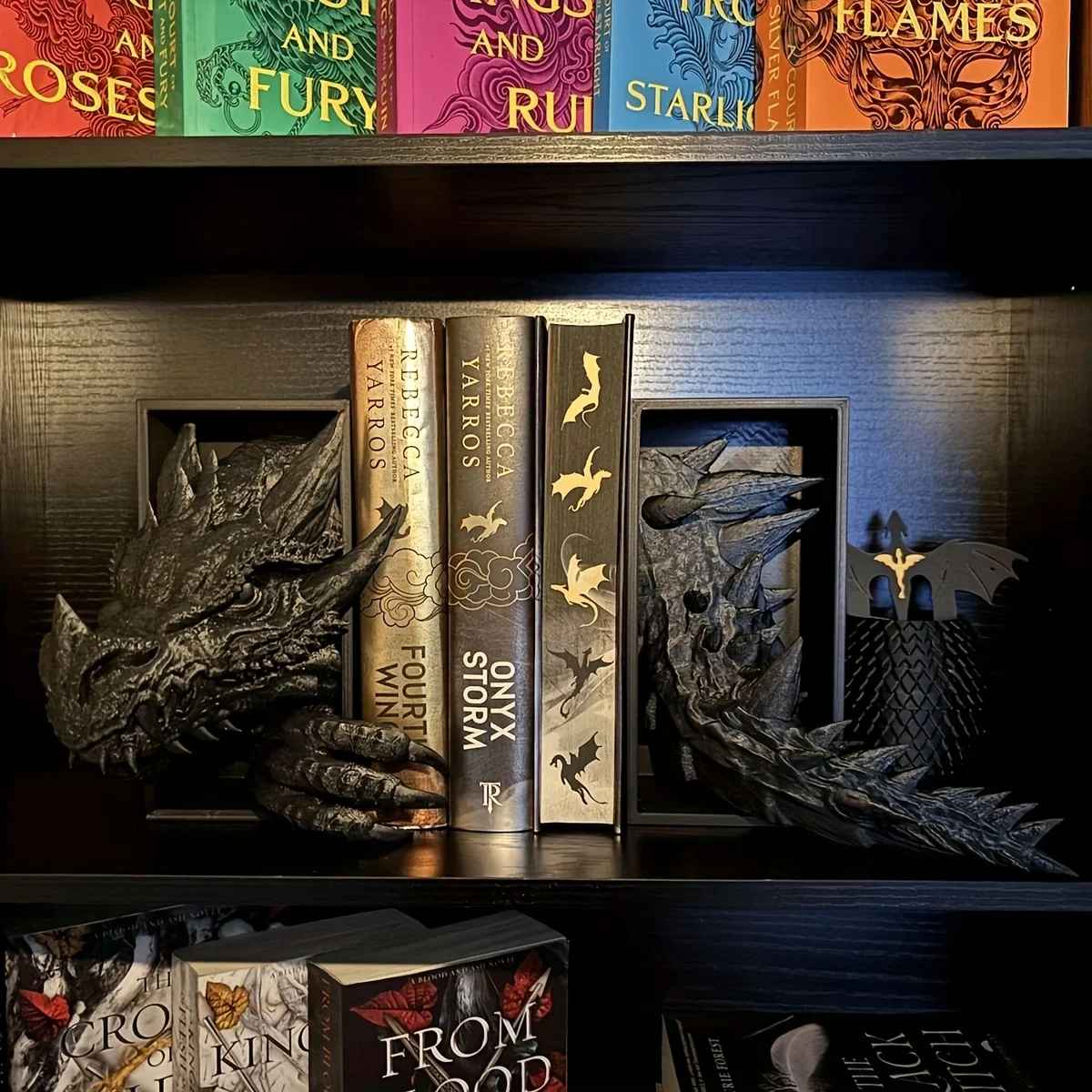 Black Dragon Head and Tail Book Nook & DnD DM Screen, 2 in 1 Fantasy Set Fourthwing Onyxstorm Decor Gift