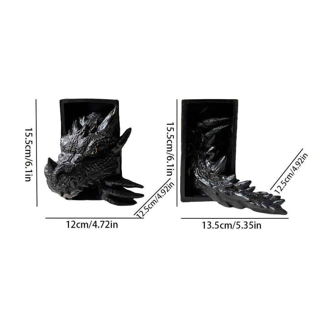 Black Dragon Head and Tail Book Nook & DnD DM Screen, 2 in 1 Fantasy Set Fourthwing Onyxstorm Decor Gift