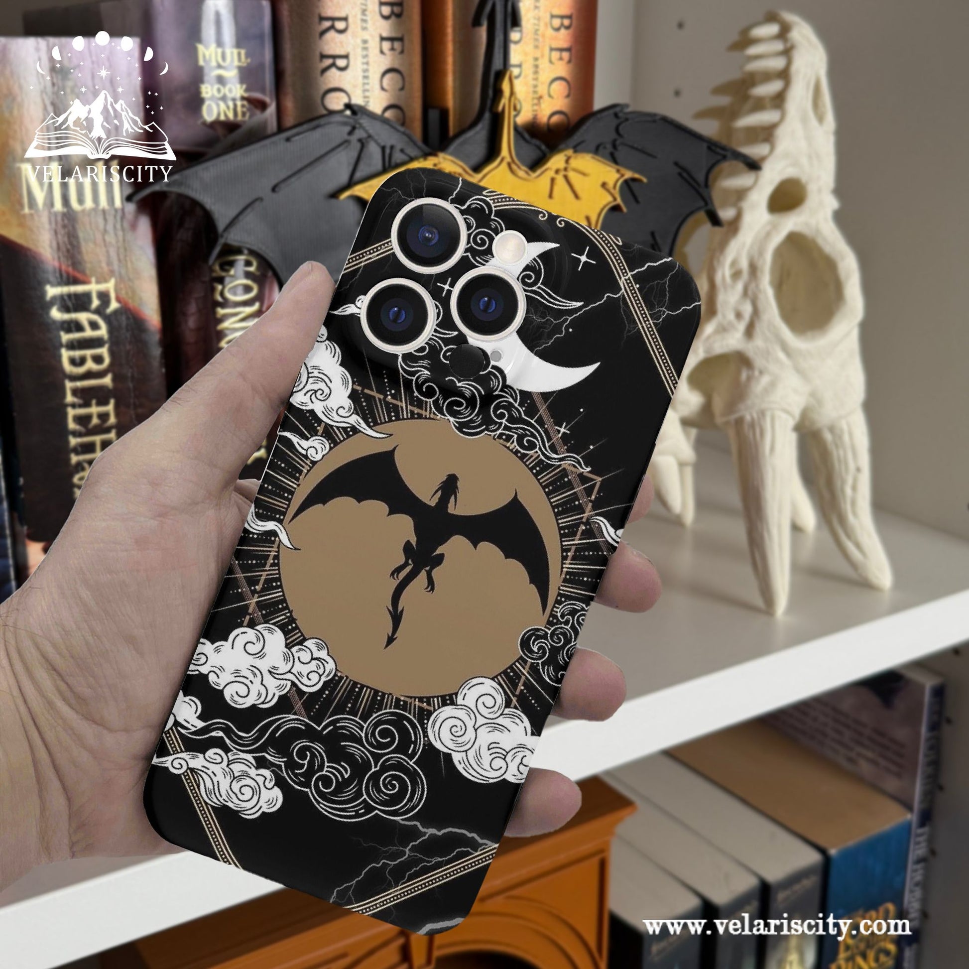 Fourth Wing Dragon Phone Case, Tairn & Rider Silhouette Art, Rebecca Yarros Inspired Fantasy iPhone Cover, Bookish Gift for Fans PCVLR72