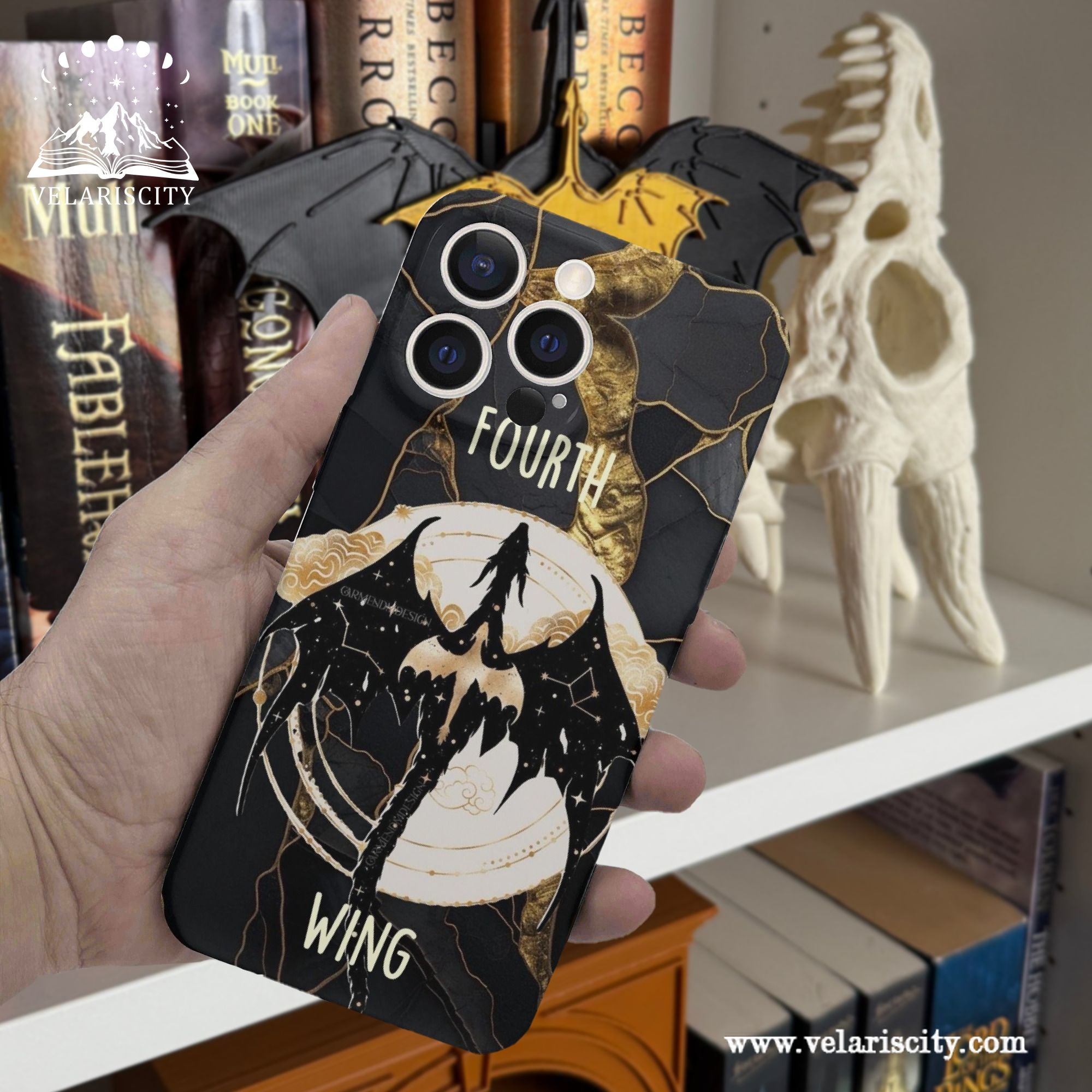 Fourth Wing Dragon Phone Case, Tairn Silhouette & Lightning Design, Fantasy iPhone Cover, Bookish Gift PCVLR74