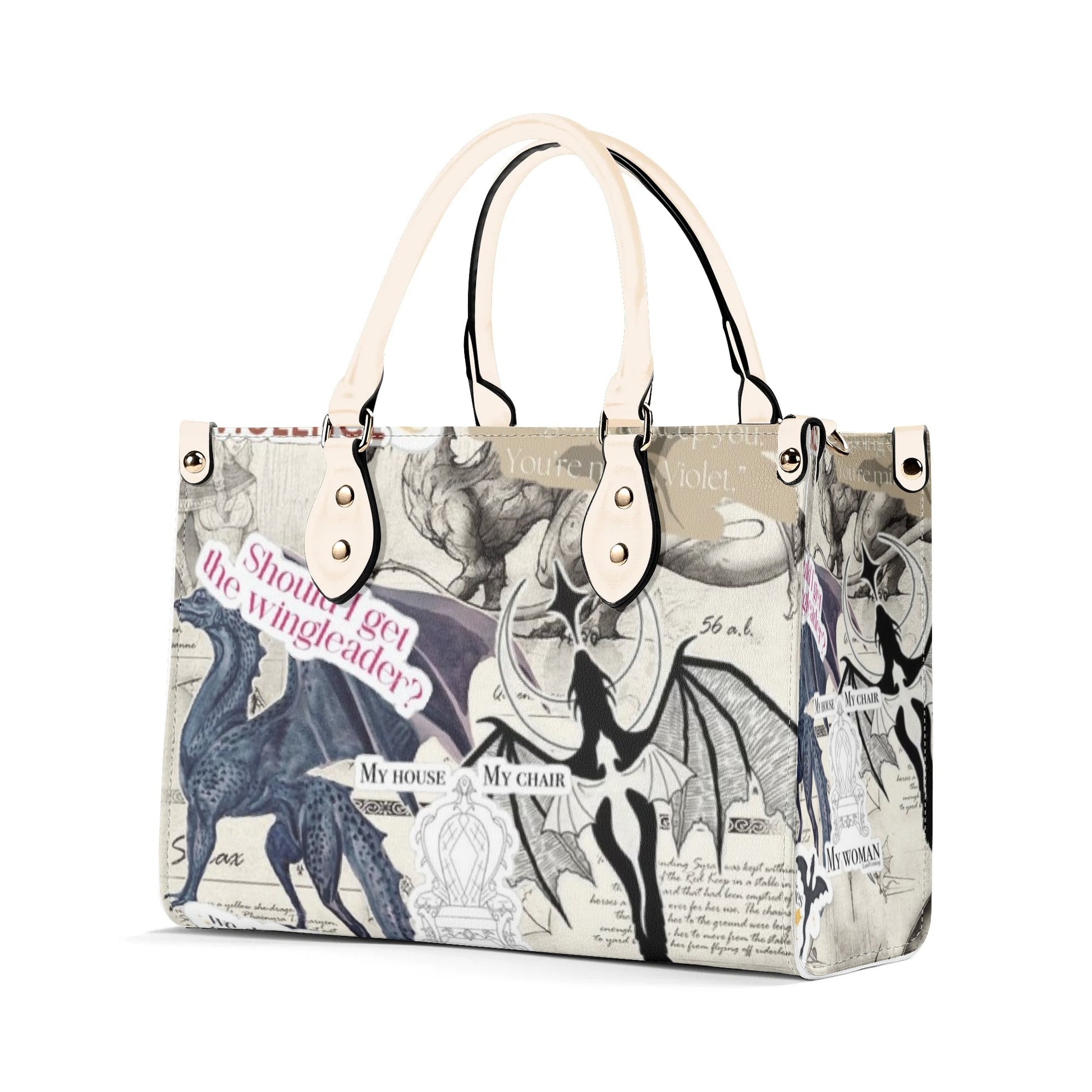 Fourth Wing Inspired Collage Leather Bag, Fourth Wing Inspired Bag, Personalized Leather Bag, Fantasy Leather Handbag, Perfect Gift for Women. HBVLR40