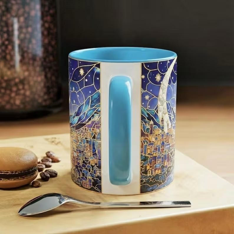 Velaris City Stained Glass Style Mug, The Night Court ACOTAR Coffee Mug, Starry Moon Fantasy City Art Tea Cup, Fantasy Reader Mug
