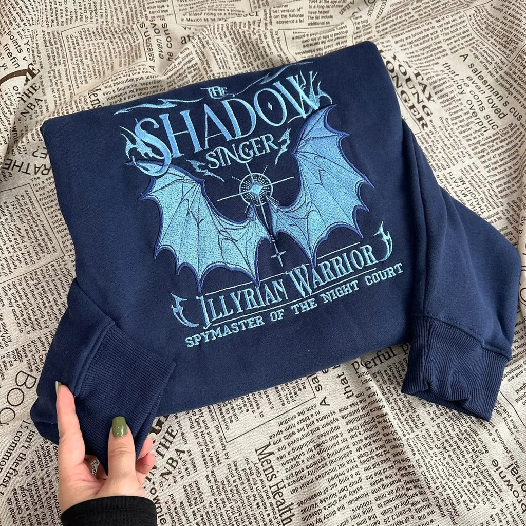 Azriel Shadow Singer Sweatshirt, Illyrian Warrior Embroidered Crewneck, ACOTAR Night Court Spymaster Gift, Bookish Fantasy Shirt VEMB49