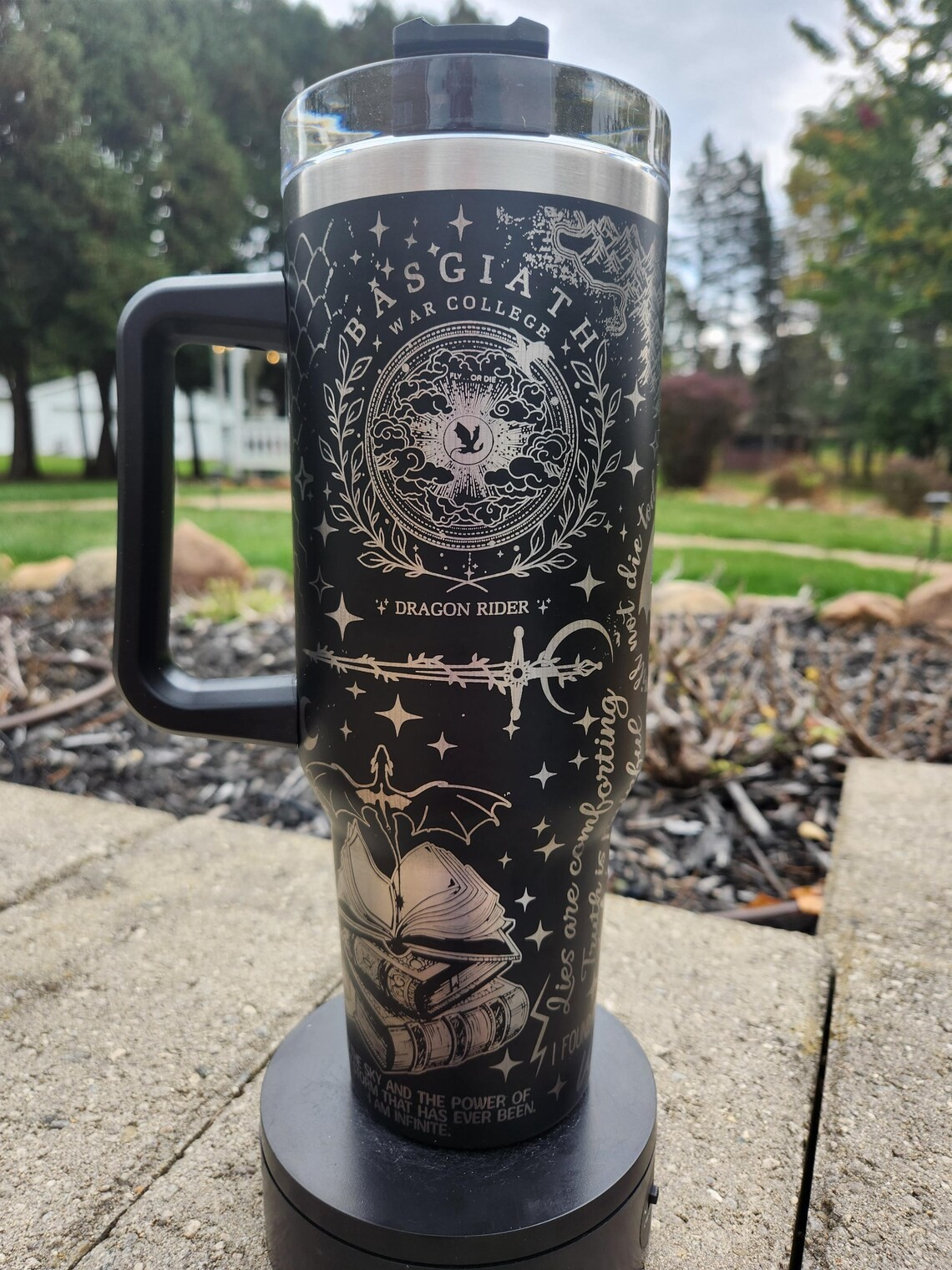 Fourth Wing Navarre Map 30oz/40oz Stainless Steel Tumbler with Laser Engraved Basgiath Dragon Design, VLR59