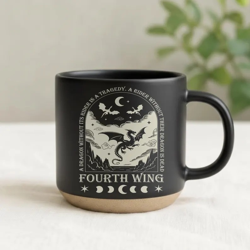 Fourth Wing Pottery Mug, Fourth Wing Inspired Decor, Fantasy Reader Gifts, Bookish Gifts, Bookish Dragon Mug, Dragon Lover Gift