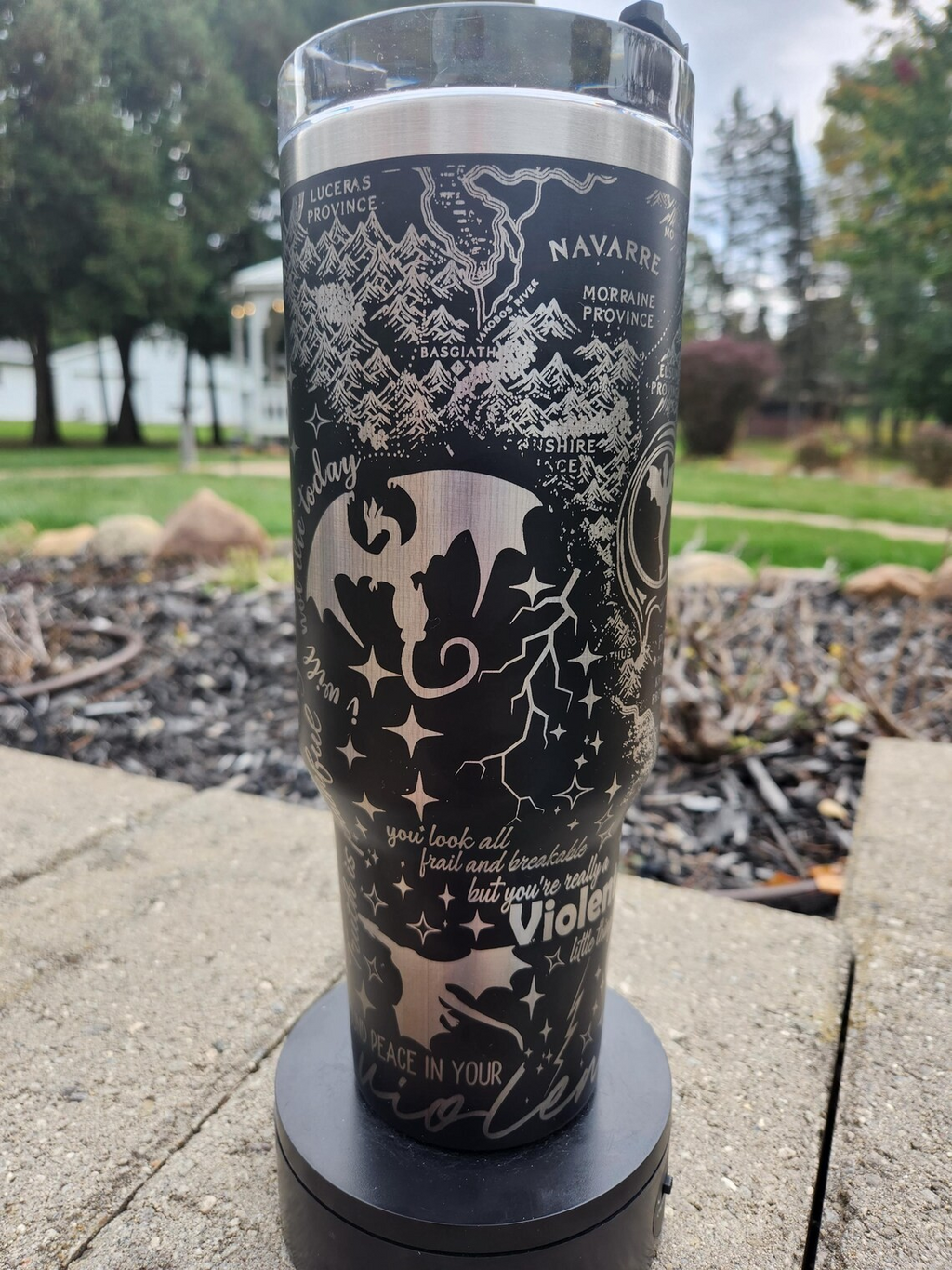 Fourth Wing Navarre Map 30oz/40oz Stainless Steel Tumbler with Laser Engraved Basgiath Dragon Design, VLR59