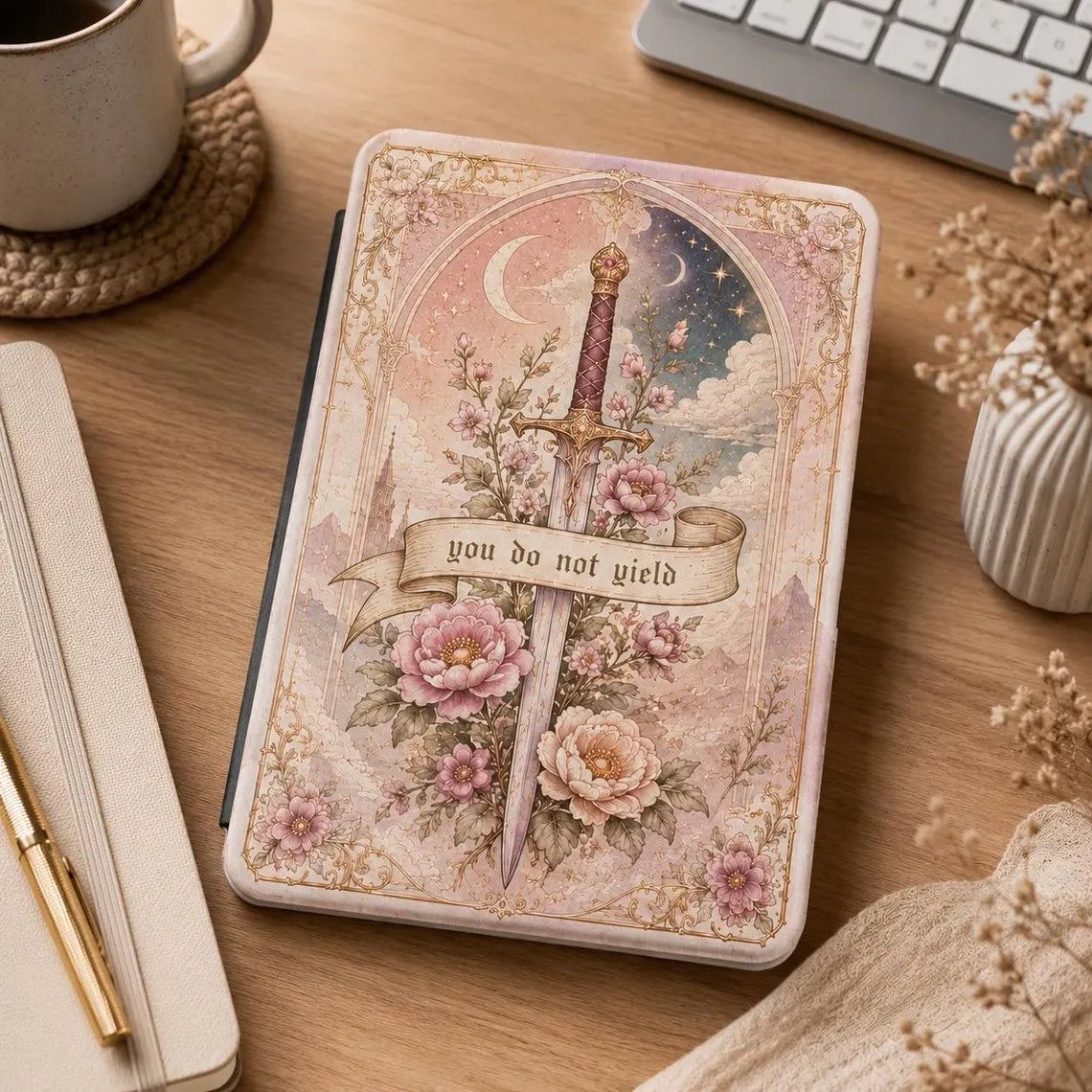 Throne of Glass Inspired Kindle Case, You Do Not Yield Kindle Cover, Paperwhite 11th/12th Gen, Kobo Clara, Floral Sword Romantasy	KCVLR23