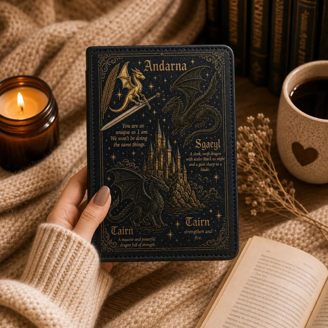 Fourth Wing Kindle Case, Dragon Book Lover Gift, Fantasy Book Sleeve, Black Gold Dragon Cover, Fourth Wing Inspired Reader Gift	KCVLR09
