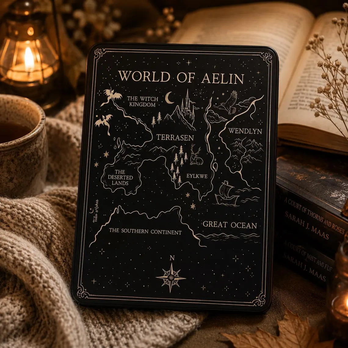 World of Aelin Kindle Paperwhite Case, Throne of Glass Fantasy Map Cover, ToG Bookish Gift, Terrasen Inspired Reader Case, Book Lover Gift 	KCVLR12