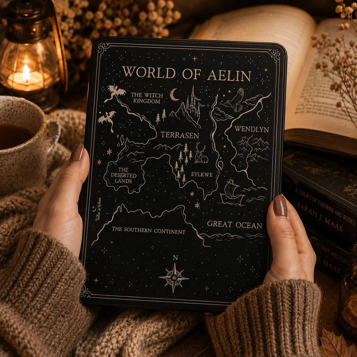 World of Aelin Kindle Paperwhite Case, Throne of Glass Fantasy Map Cover, ToG Bookish Gift, Terrasen Inspired Reader Case, Book Lover Gift 	KCVLR12